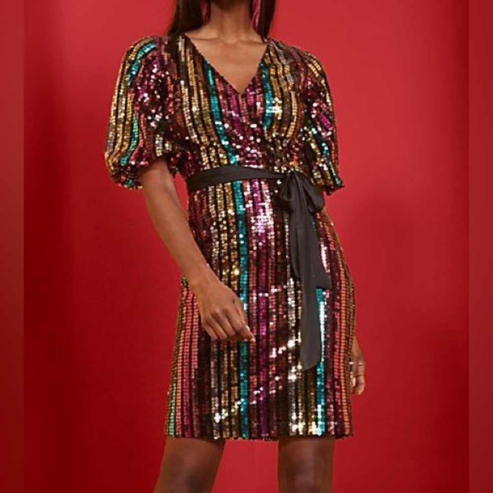 New York & Co Sequin Striped V-Neck Dress